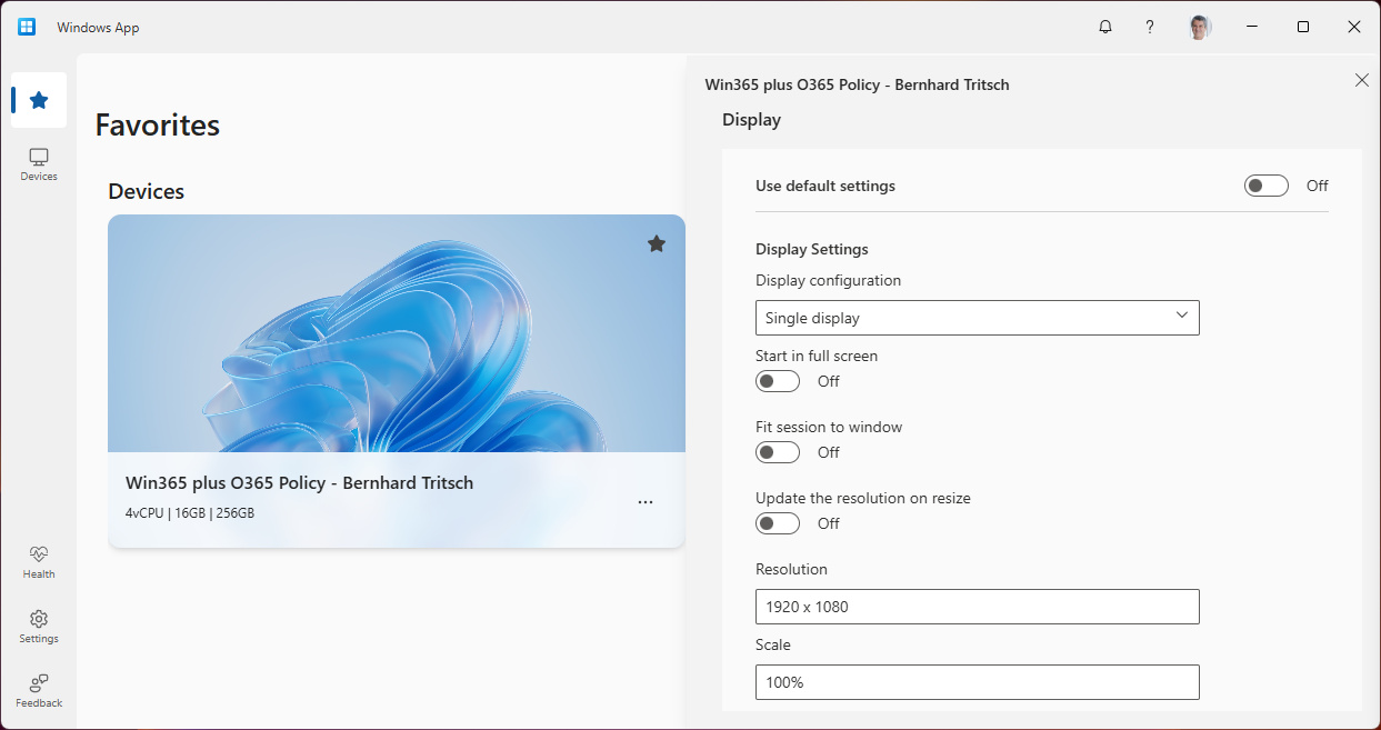 Windows App Display Settings