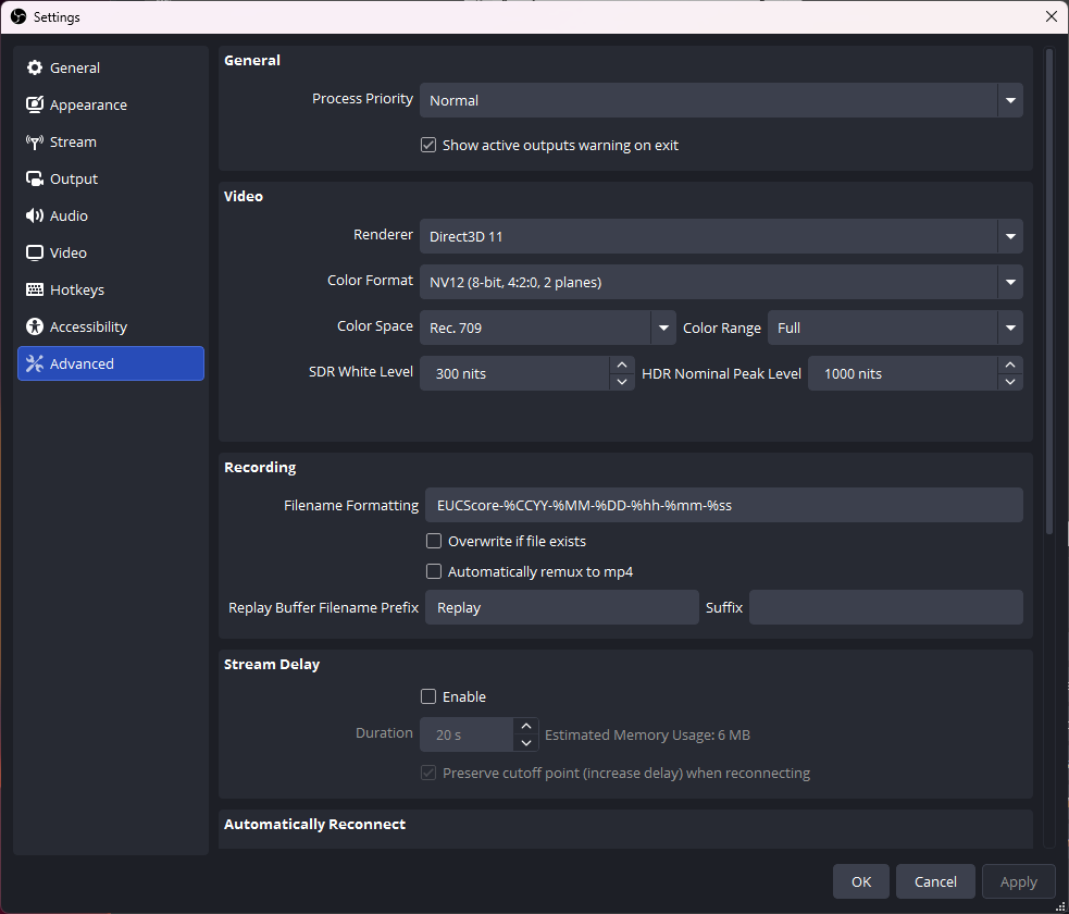 OBS Studio Settings Advanced