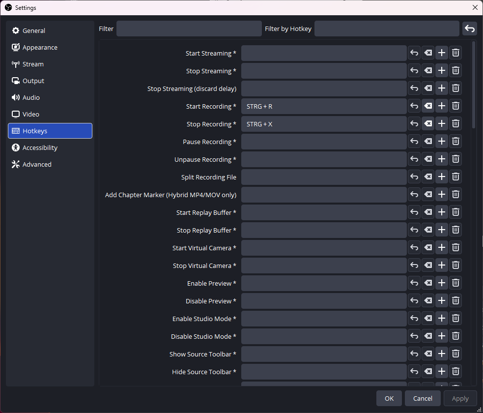 OBS Studio Settings Hotkeys